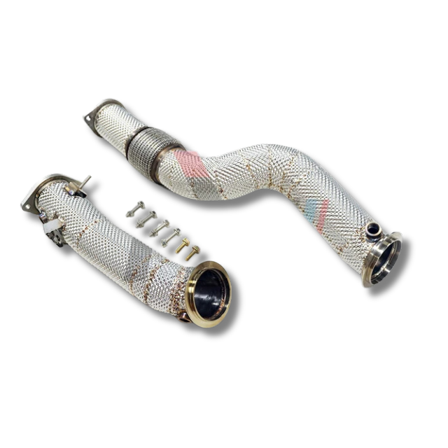 BMW G80/G82 M3/M4 RACE DECAT DOWNPIPE SET IN STAINLESS STEEL - WITH LASER WELDED HEATSHIELDING